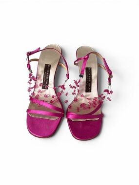 Rickard Shah Italian Hot Pink Strappy Satin Crystal Stiletto Sandals EU39/US8